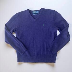 Vintage Polo Ralph Lauren Men's V-Neck Lambswool Sweater Purple Sz M Preppy Cozy